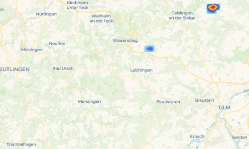 Regenradar Feldstetten: aktuelle Niederschläge in Feldstetten und Umgebung, Stand 22. Oktober 2026 um 2:40 Uhr