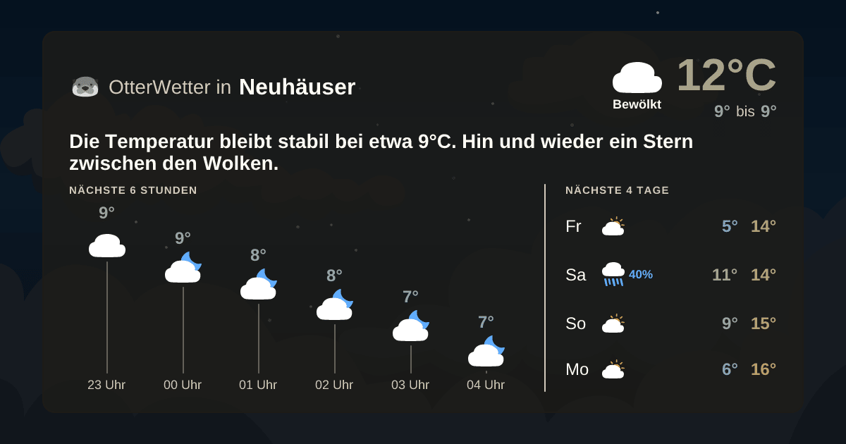 Widget-Vorschau für Neuhäuser Wetter-Widget-Vorschau mit Vorhersagedaten für Neuhäuser