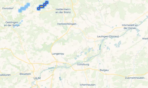 Regenradar Oberstotzingen: aktuelle Niederschläge in Oberstotzingen und Umgebung, Stand 22. Oktober 2026 um 14:10 Uhr