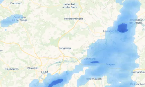 Regenradar Rammingen: aktuelle Niederschläge in Rammingen und Umgebung, Stand 19. Oktober 2026 um 1:10 Uhr
