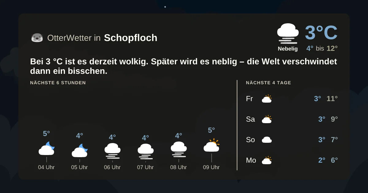 Wetter-Widget-Vorschau mit Vorhersagedaten für Schopfloch
