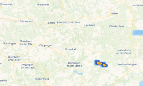 Regenradar Winzingen: aktuelle Niederschläge in Winzingen und Umgebung, Stand 21. Oktober 2026 um 3:25 Uhr
