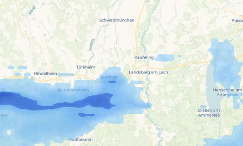 Regenradar Holzhausen bei Buchloe: aktuelle Niederschläge in Holzhausen bei Buchloe und Umgebung, Stand 22. Oktober 2026 um 6:00 Uhr