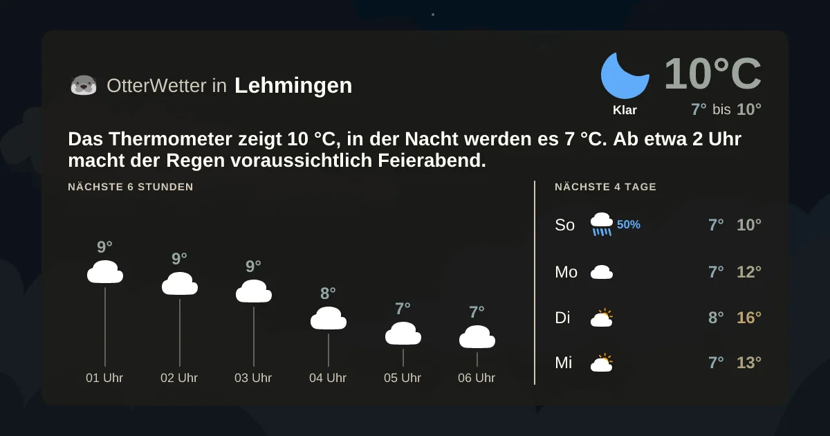 Wetter-Widget-Vorschau mit Vorhersagedaten für Lehmingen