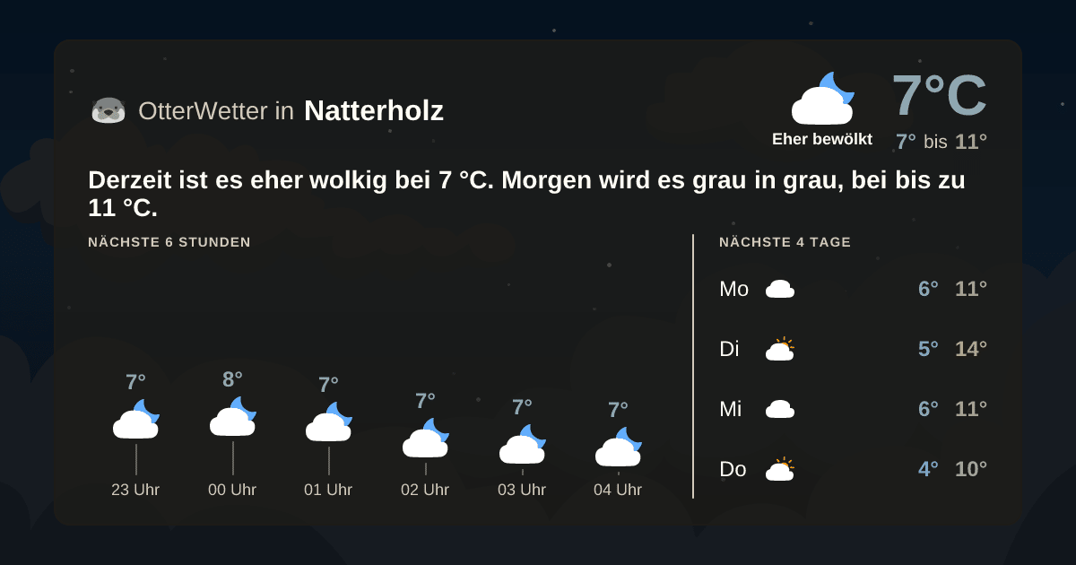 Widget-Vorschau für Natterholz Wetter-Widget-Vorschau mit Vorhersagedaten für Natterholz