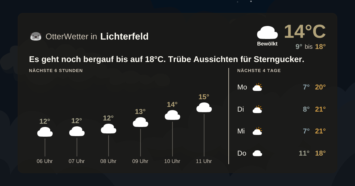 Wetter-Widget-Vorschau mit Vorhersagedaten für Lichterfeld
