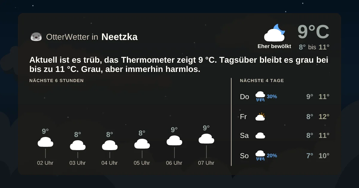 Widget-Vorschau für Neetzka Wetter-Widget-Vorschau mit Vorhersagedaten für Neetzka