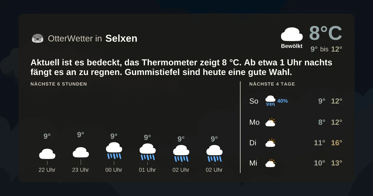 Wetter-Widget-Vorschau mit Vorhersagedaten für Selxen