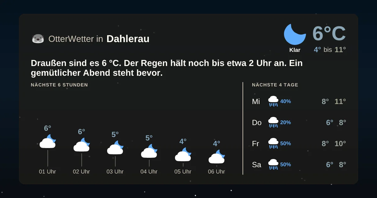 Wetter-Widget-Vorschau mit Vorhersagedaten für Dahlerau