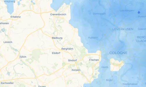 Regenradar Oberaußem: aktuelle Niederschläge in Oberaußem und Umgebung, Stand 19. Oktober 2026 um 10:20 Uhr