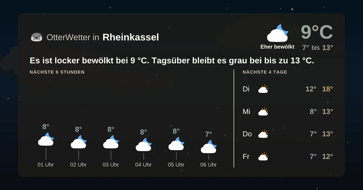 Widget-Vorschau für Rheinkassel Wetter-Widget-Vorschau mit Vorhersagedaten für Rheinkassel