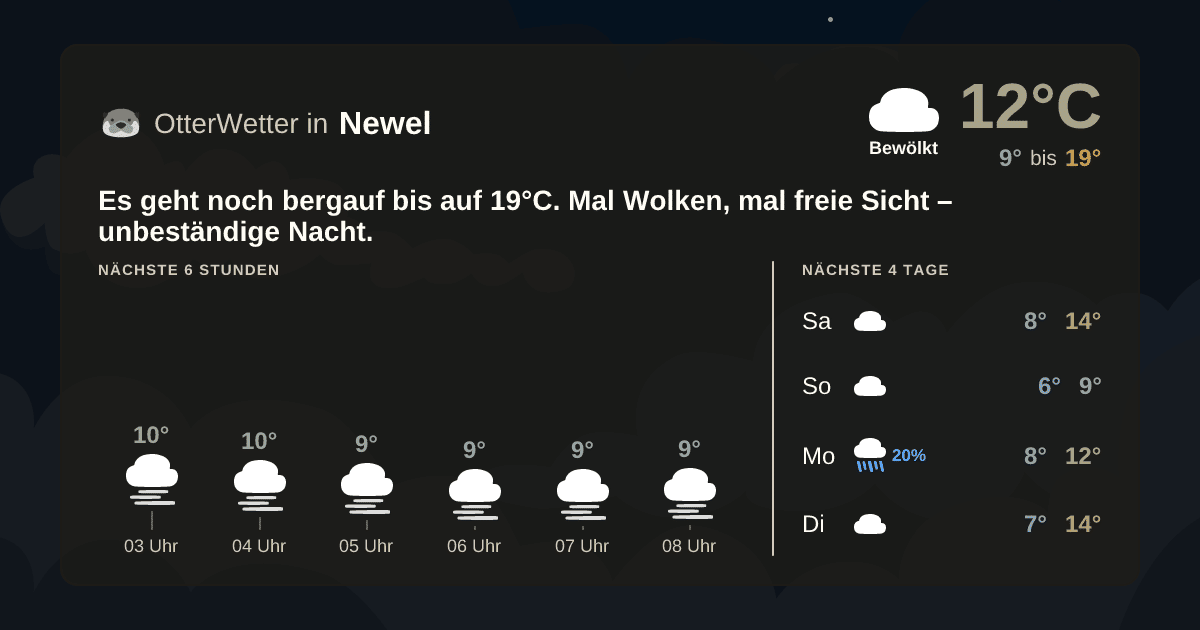 Wetter-Widget-Vorschau mit Vorhersagedaten für Newel