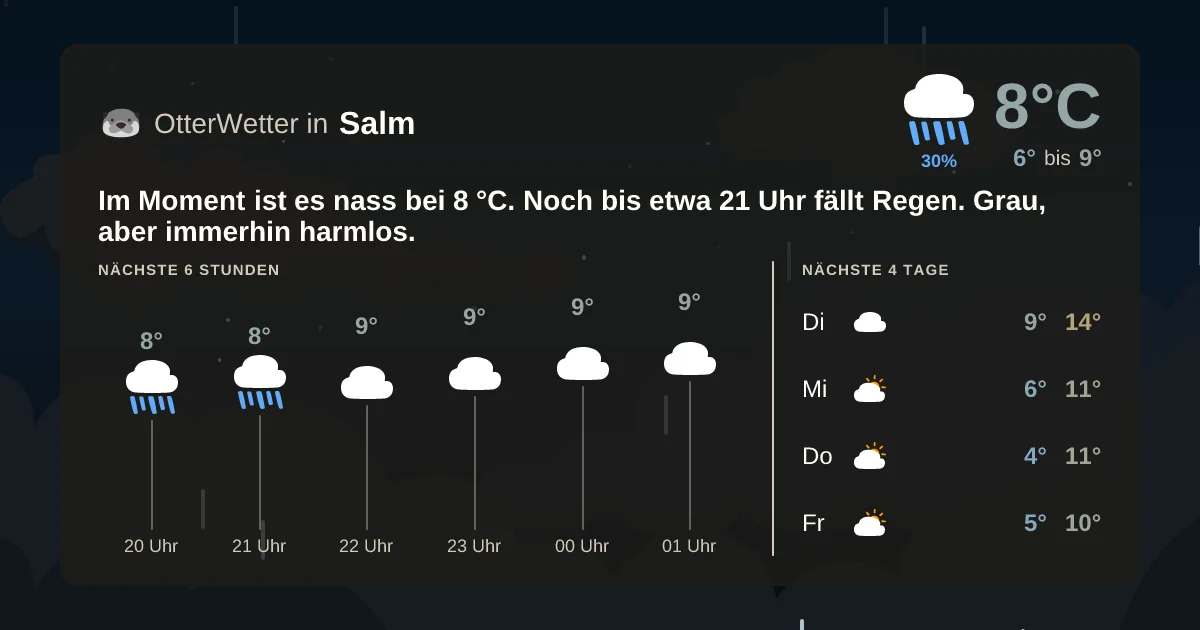 Wetter-Widget-Vorschau mit Vorhersagedaten für Salm