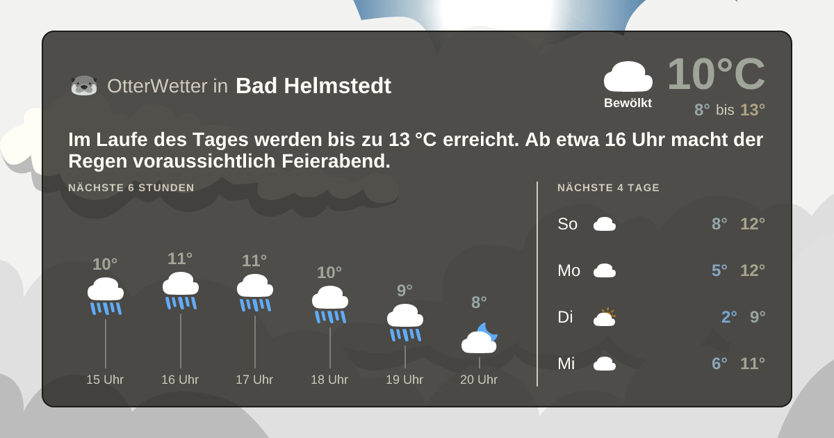 Widget-Vorschau für Bad Helmstedt Wetter-Widget-Vorschau mit Vorhersagedaten für Bad Helmstedt