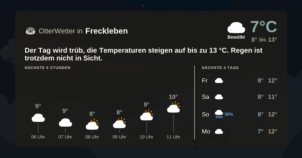 Widget-Vorschau für Freckleben Wetter-Widget-Vorschau mit Vorhersagedaten für Freckleben