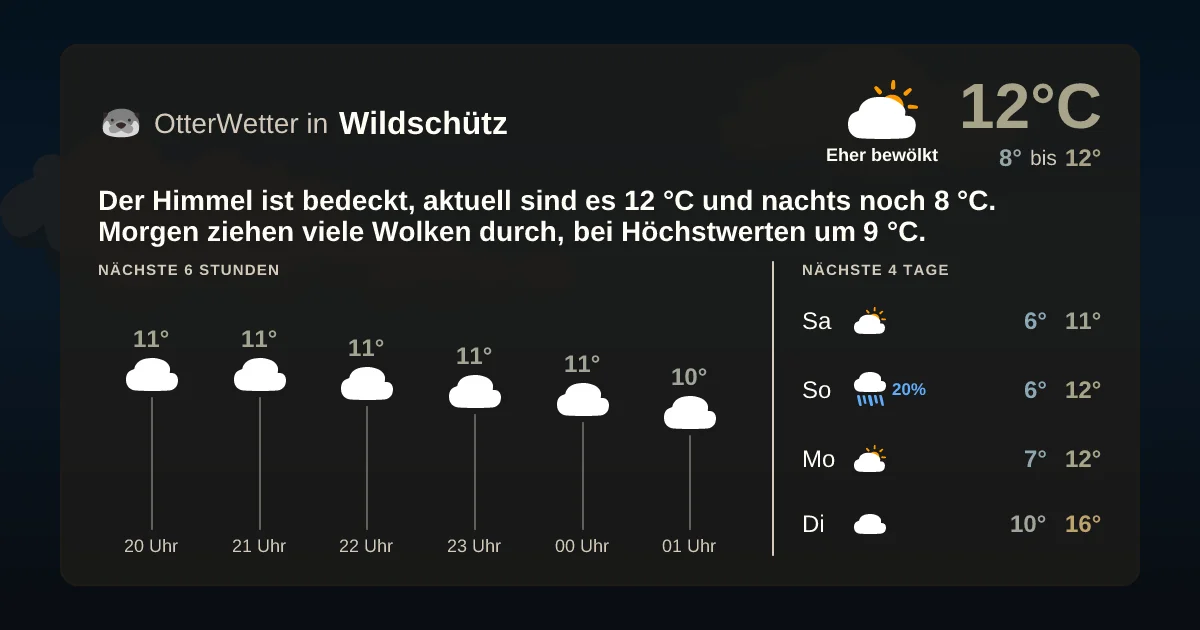 Wetter-Widget-Vorschau mit Vorhersagedaten für Wildschütz